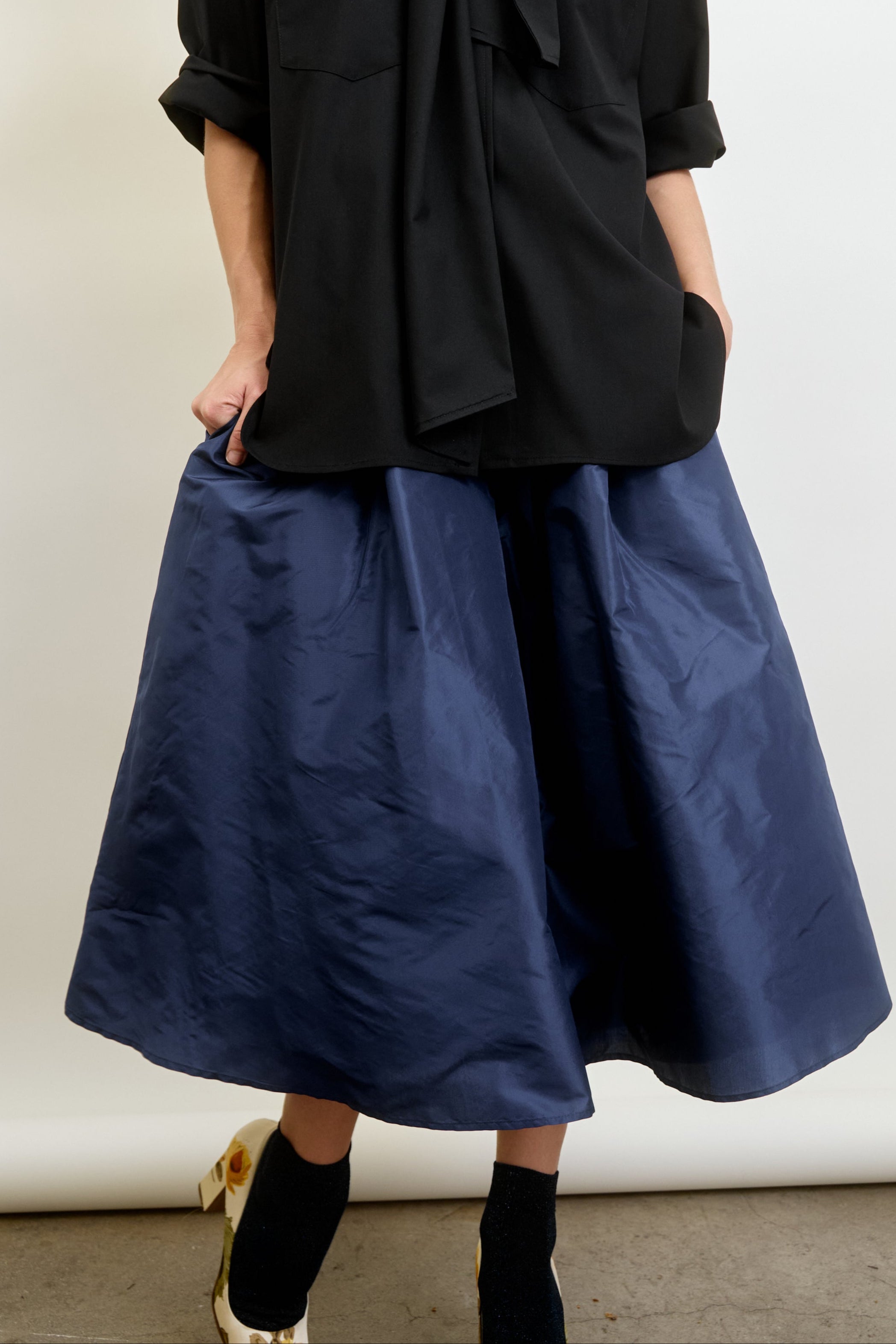 LE SKIRT | navy silk taffeta