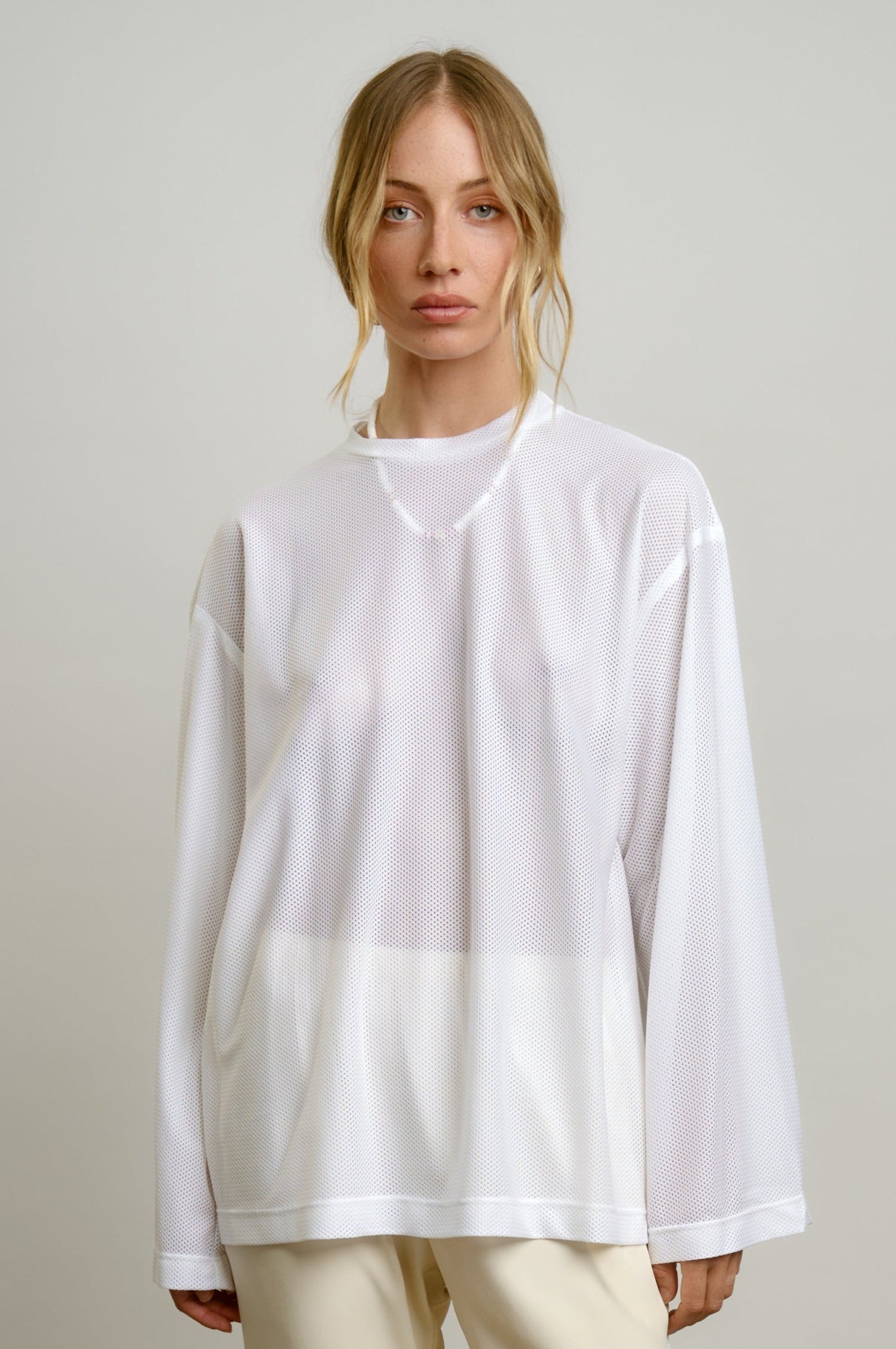 Oversized white 2025 mesh top