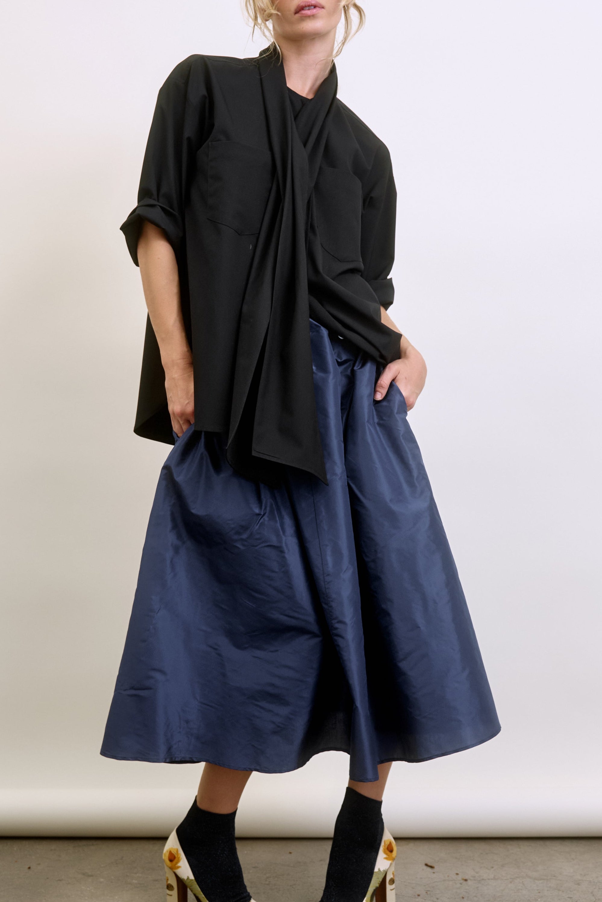 LE SKIRT | navy silk taffeta
