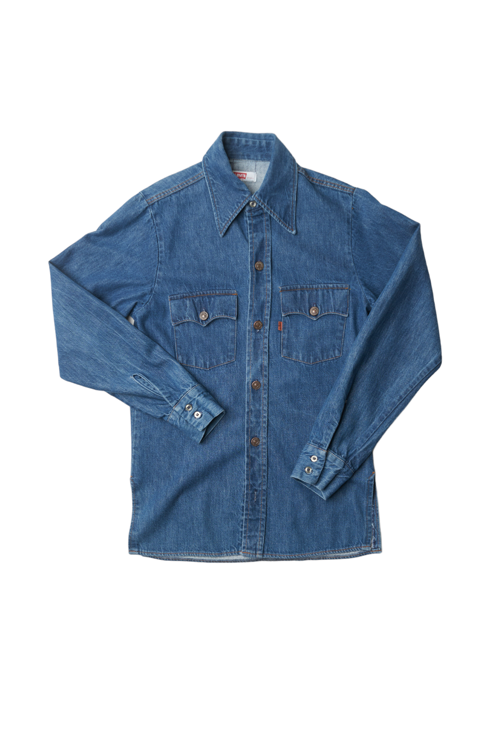 levis orange tab dress Vintage Levi's Button Front Orange Tab Denim Blue Jean Collared Dress Adult Size